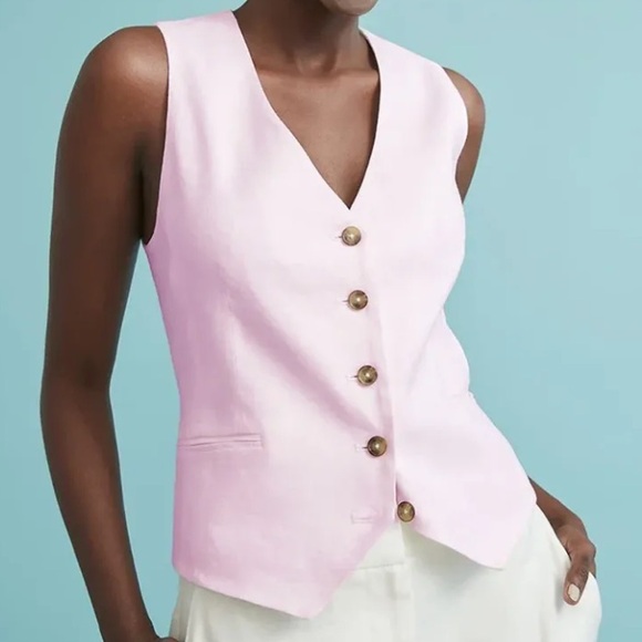 Rachel Zoe Women Sz 6 Pink Linen Blend 4-Button Front Lined Vest Only** NWT - Picture 1 of 9